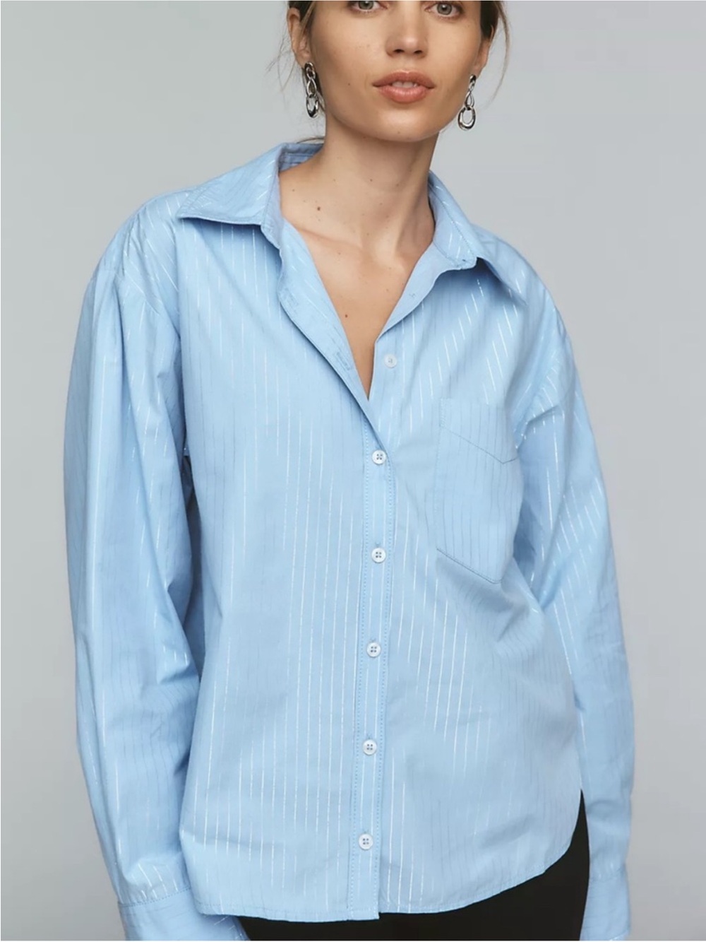 Anthropologie Maeve The Shrunken Bennet Lurex Stripe Buttondown Shirt Small